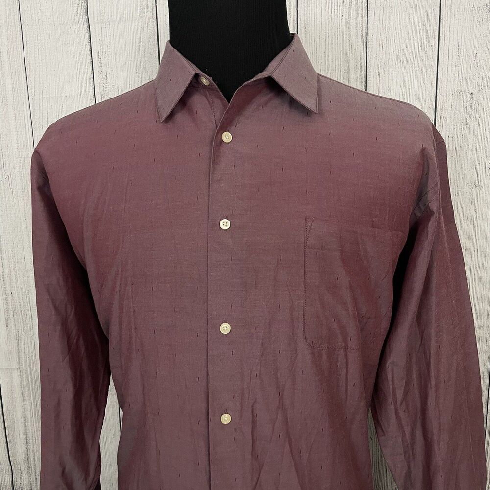 Adrienne Vittadini Men's XL Burgundy Long Sleeve Button-Front Shirt Classic Work